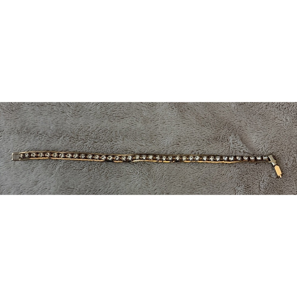 Vintage Estate‎ Costume Jewelry Goldtone Rhinestone Tennis Bracelet